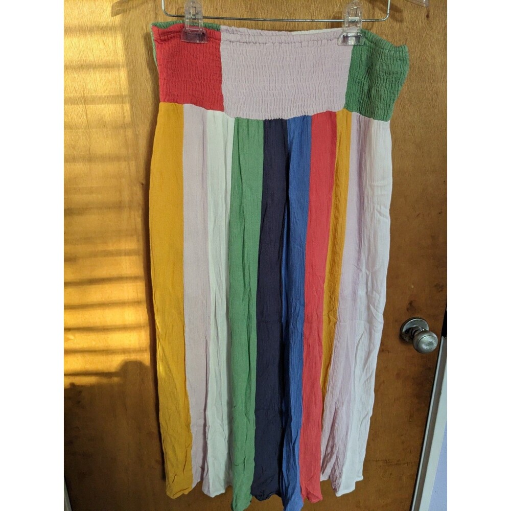 Banjara Striped Maxi Skirt Smocked Waistband Multi-color Stripes Size Large